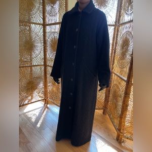 Vintage Eileen Fisher 100% Wool Black long Women's Coat SZ LRG Fully Cleaned.